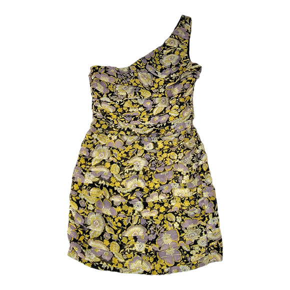 Zara One Shoulder Metallic Floral Ruched Mini Dress with Draping Bodycon XS NEW - Picture 4 of 6